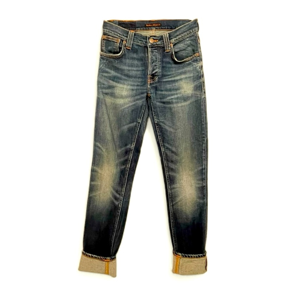 Boyfriend cut jeans straight leg button fly dark distressed denim jeans